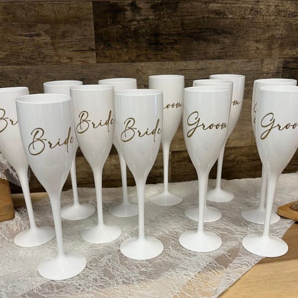 Champagneglazen wit/goud Bride & Groom - Afbeelding 2