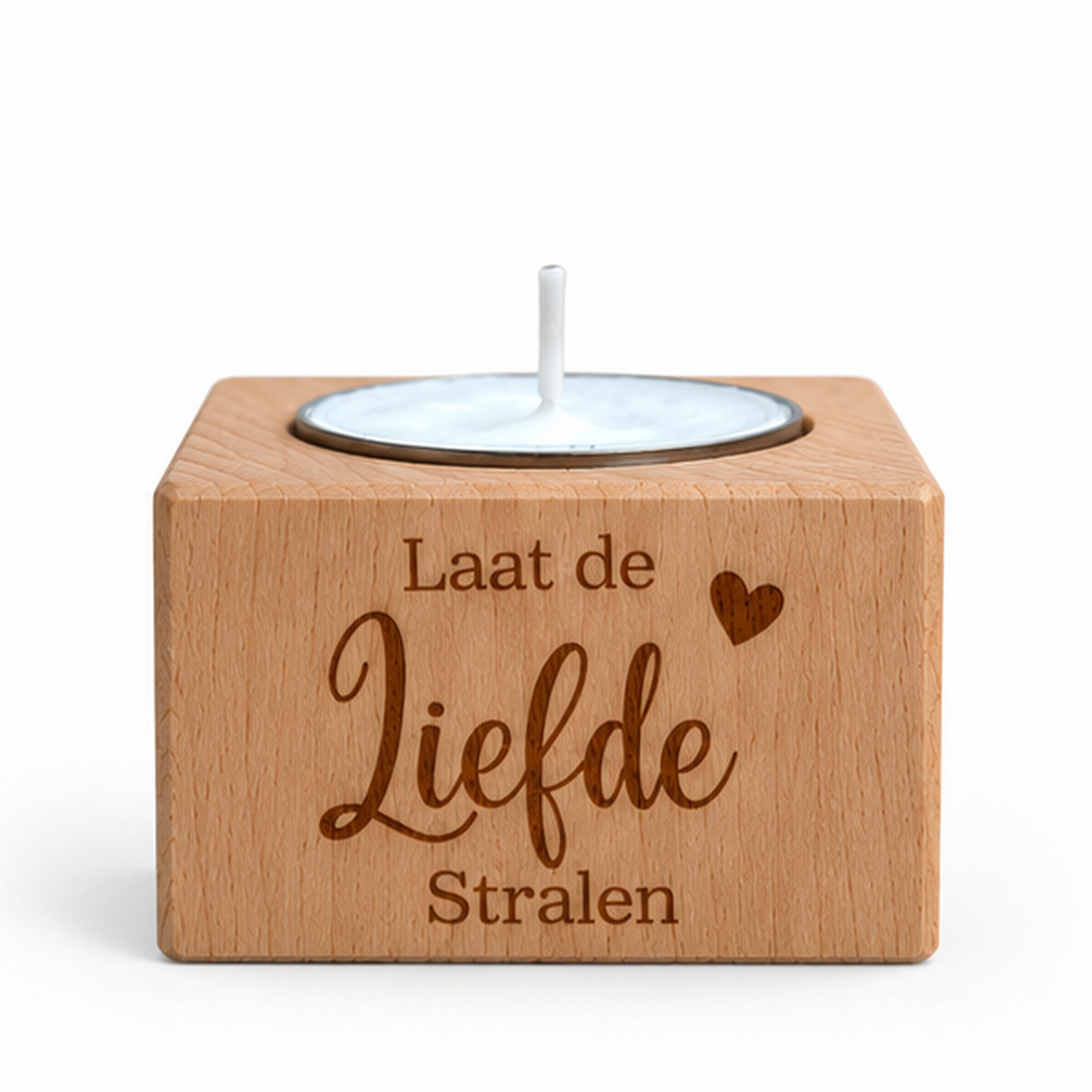Waxinelichthouder vierkant S laat de liefde stralen