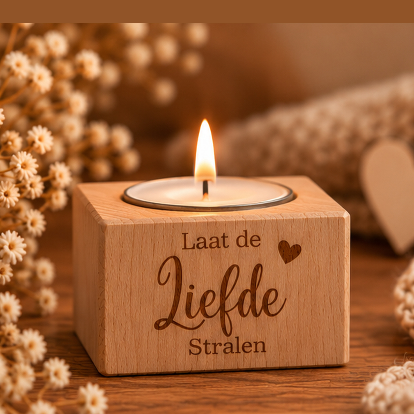 Waxinelichthouder vierkant S laat de liefde stralen - Afbeelding 2