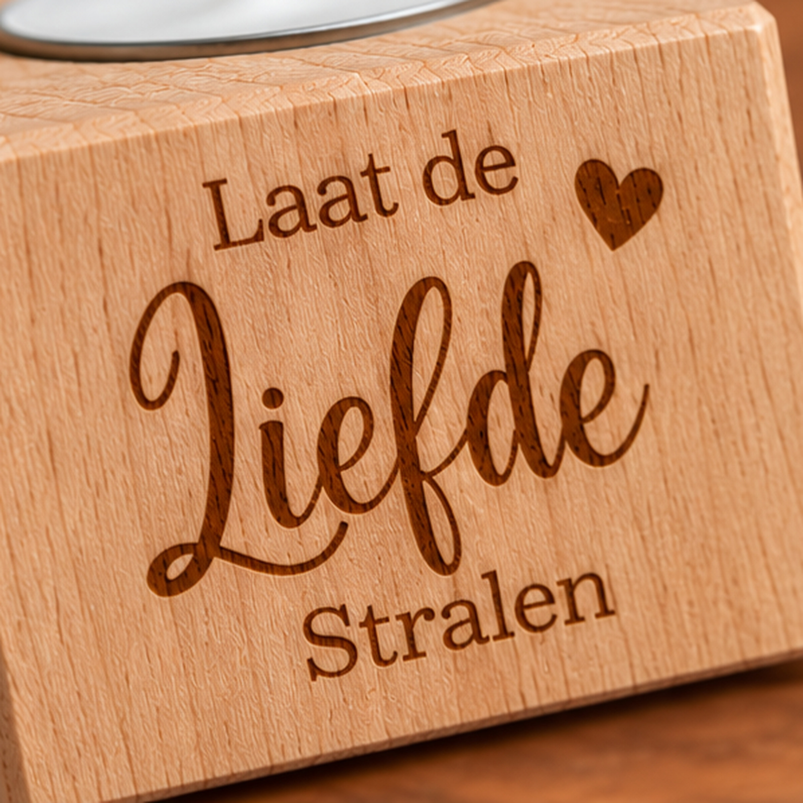 Waxinelichthouder vierkant S laat de liefde stralen - Afbeelding 3