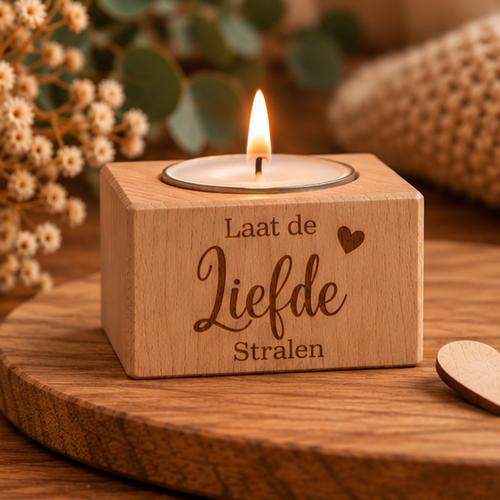 Waxinelichthouder vierkant S laat de liefde stralen - Afbeelding 4