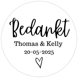 Bedankstickers trouwbedankjes rond wit 5cm ontwerp 1 per 10 stuks