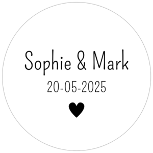 Bedankstickers trouwbedankjes rond wit 5cm ontwerp 2 per 10 stuks