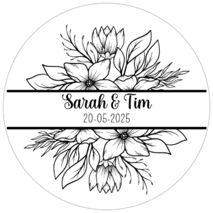 Bedankstickers trouwbedankjes rond wit 5cm ontwerp 3 per 10 stuks
