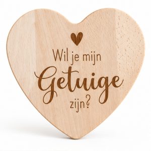 Uniek Hartvormig Houten Plankje met Gravure - Vraag je Getuige!