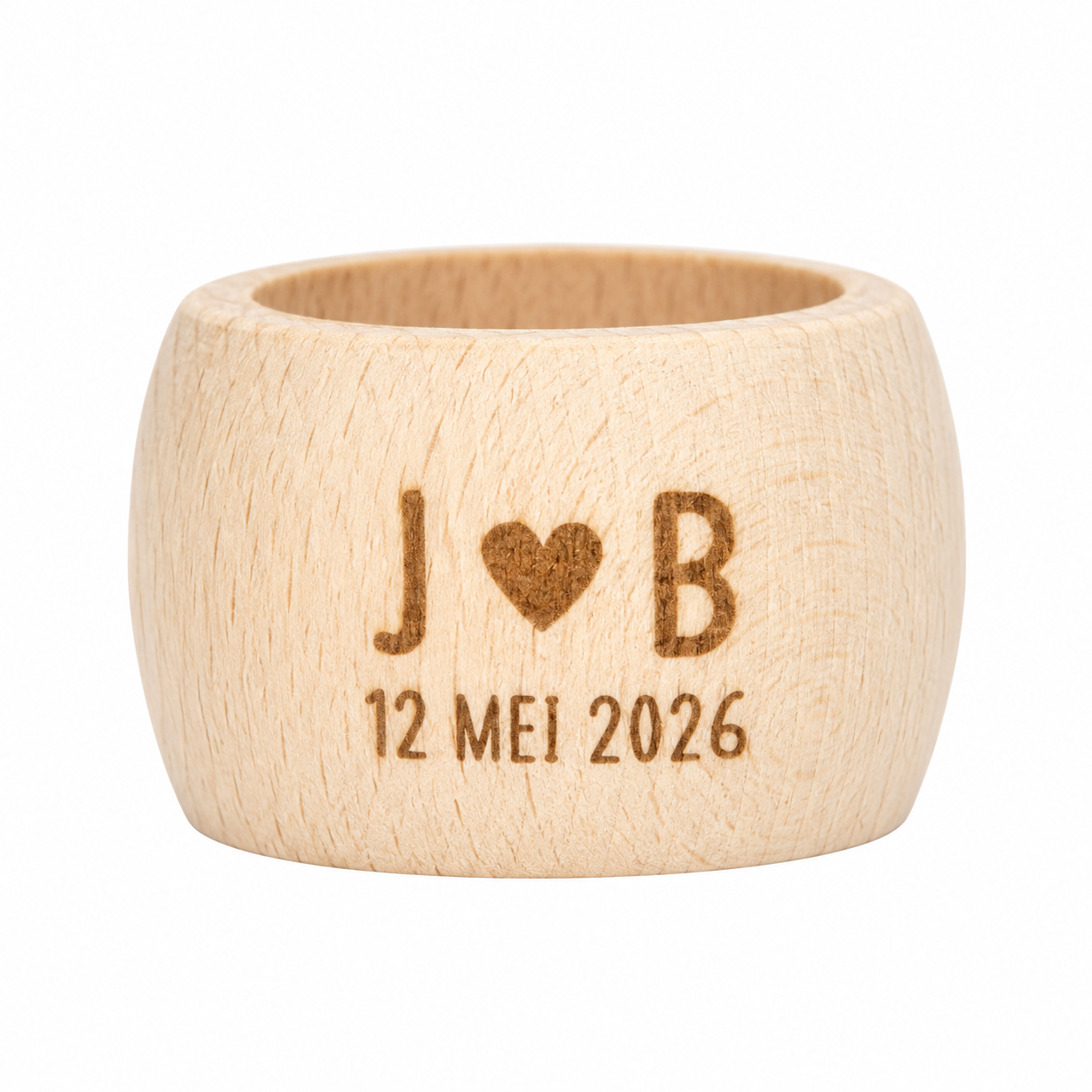 Houten servetring bruiloft – Gepersonaliseerd met initialen en trouwdatum